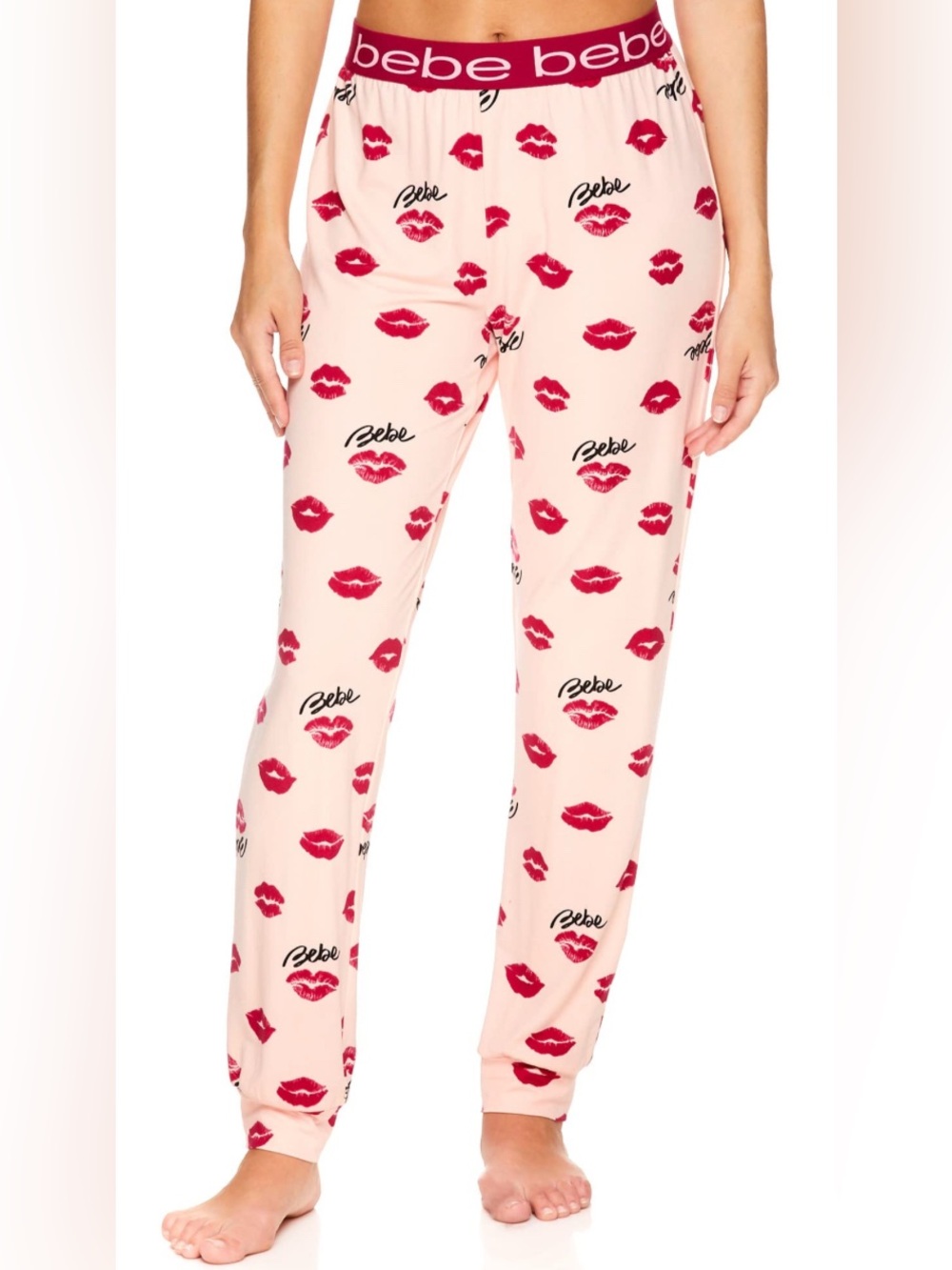 Bebe Jogger Style Pajama Bottoms Loungewear Pink with Kisses Lips Plus Size 3X